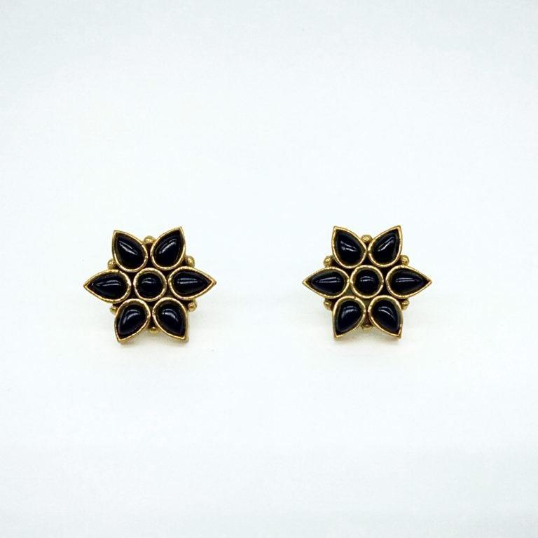 Black Onyx Flower Stud