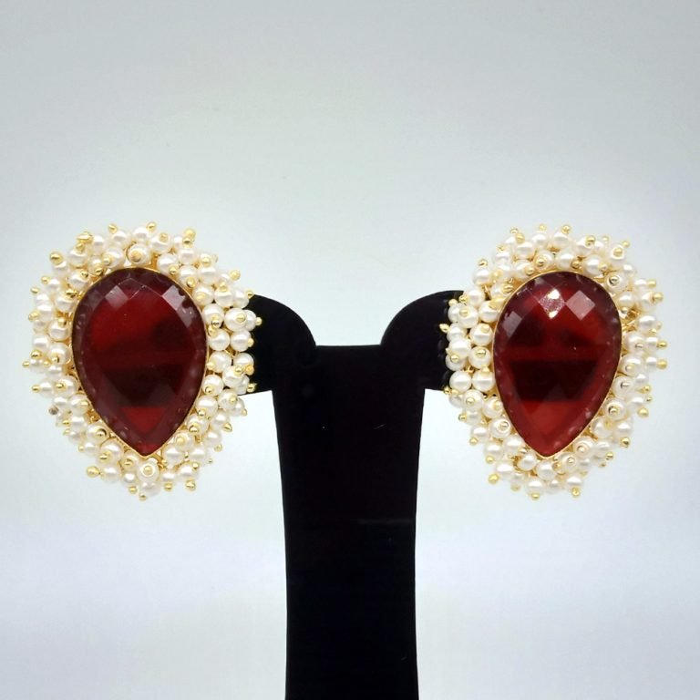 Oxidized Ruby Coral with Pearl Stud