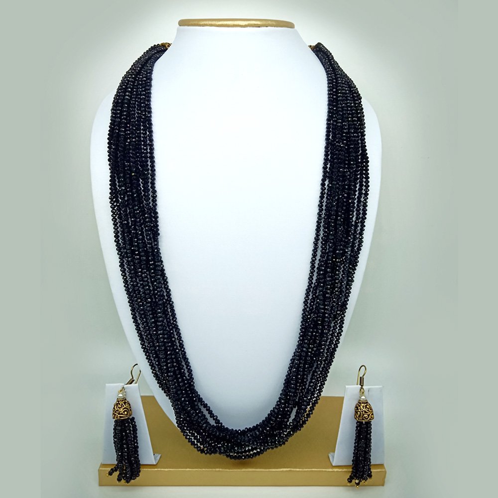 Semi Precious Black Spinel Necklace Set (10 Layers)